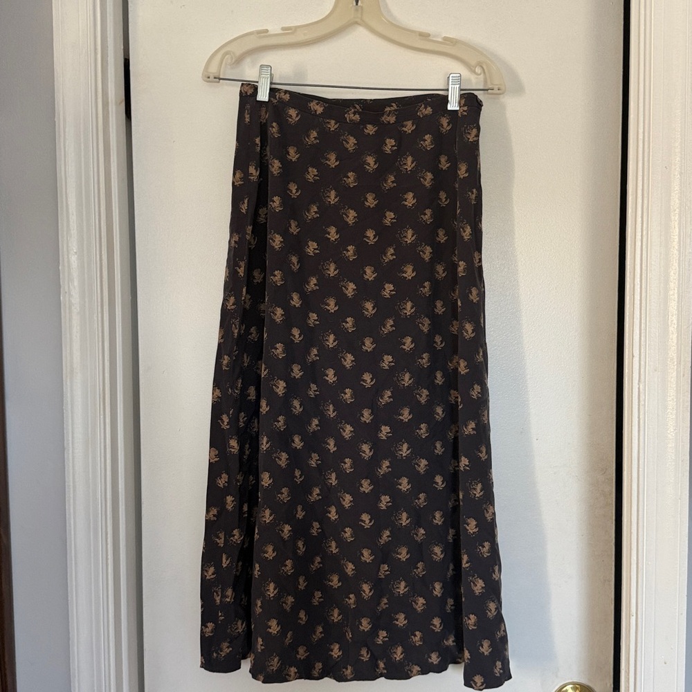 Vintage Jones New York Black and Brown Floral Midi Skirt